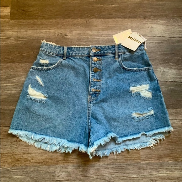 NWT Show Me Your MuMu Shorts Arizona Button Up Shorts High Rise Distressed 27 28 - Picture 10 of 13